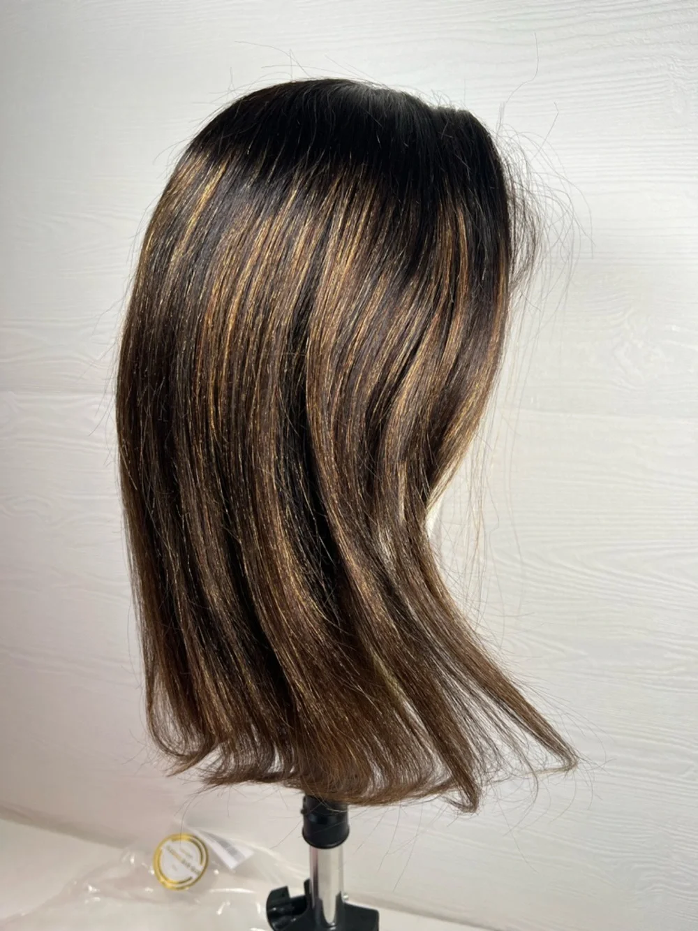 UNICE Brown Ombre Balayage Human Hair Yaki Straight Bob 14 Inch Wig